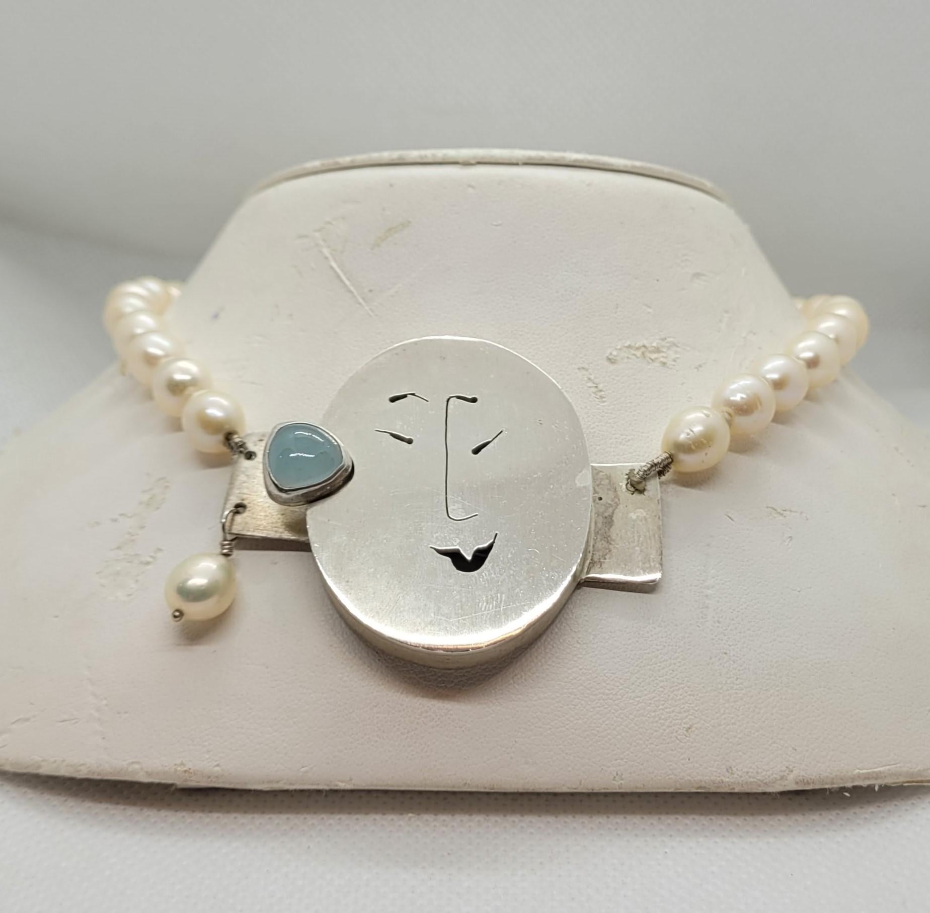 Ling-Yen Jones Artista FW Perla Sterling Acquamarina Chiusura, Volto Innominabile in vendita 3