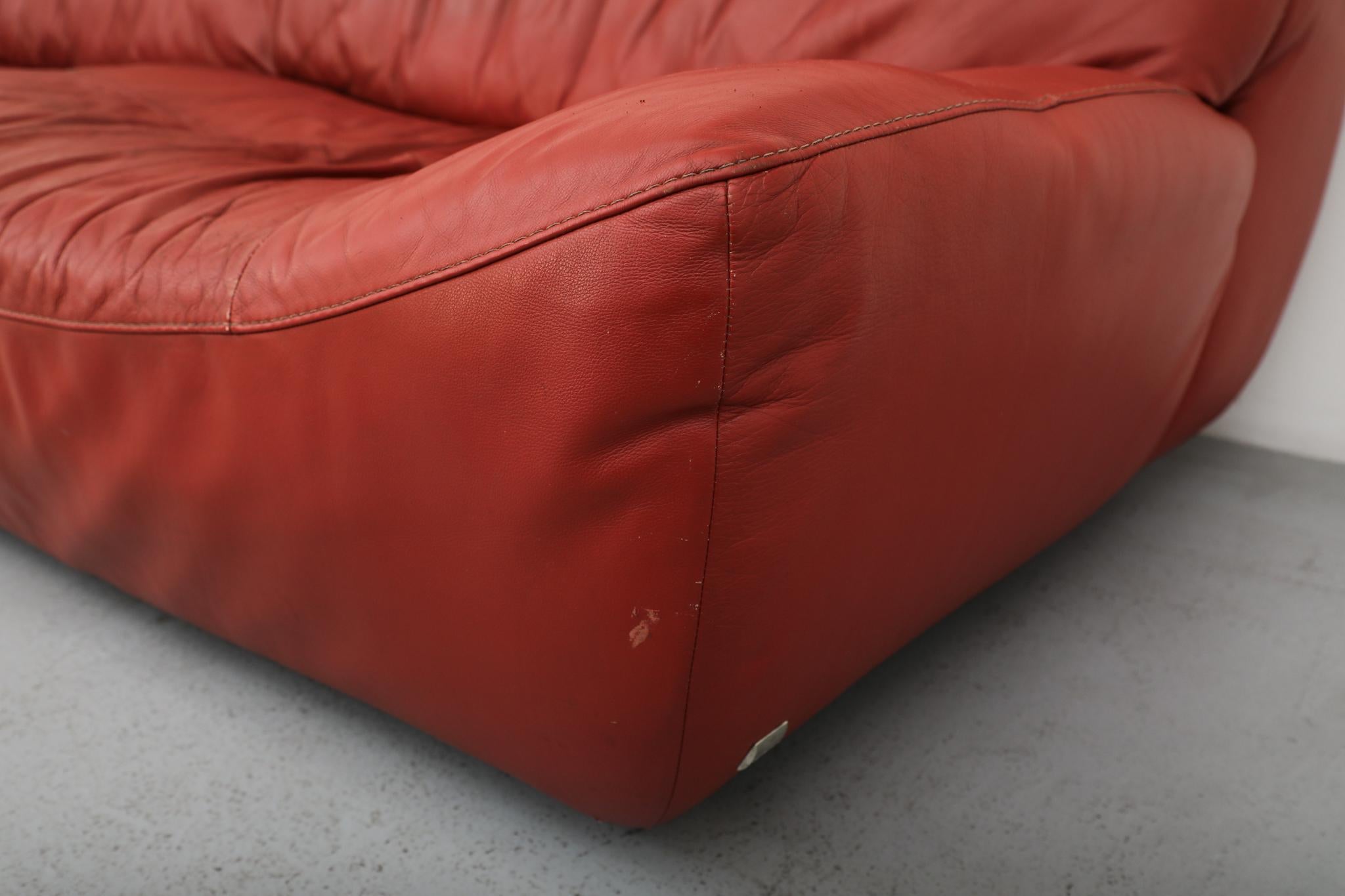 Linge Roset Style Canapé en cuir brique avec ottoman en vente 6