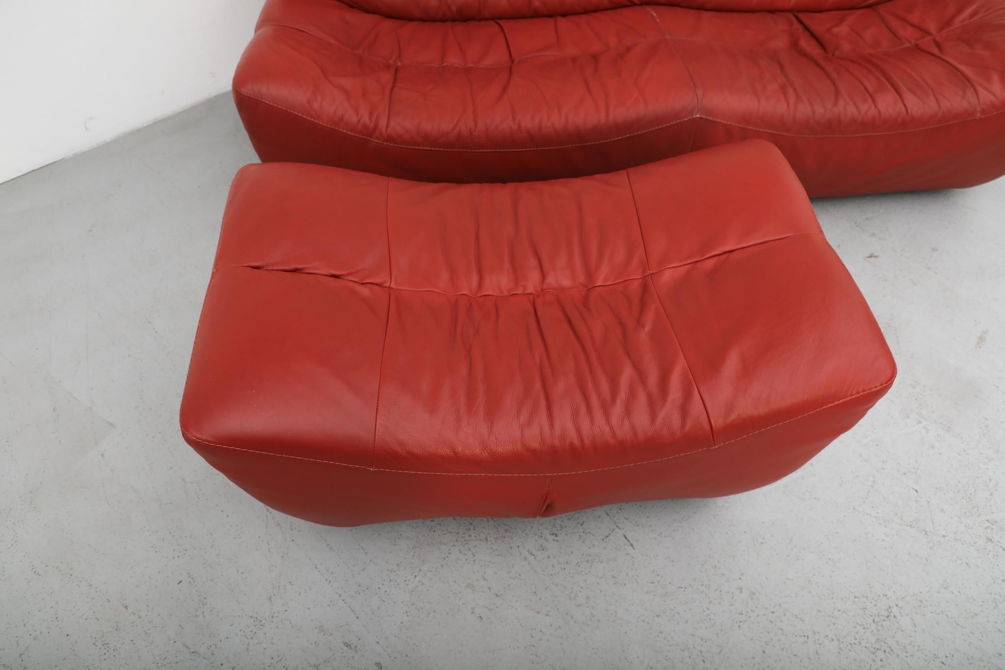 Linge Roset Style Canapé en cuir brique avec ottoman en vente 11