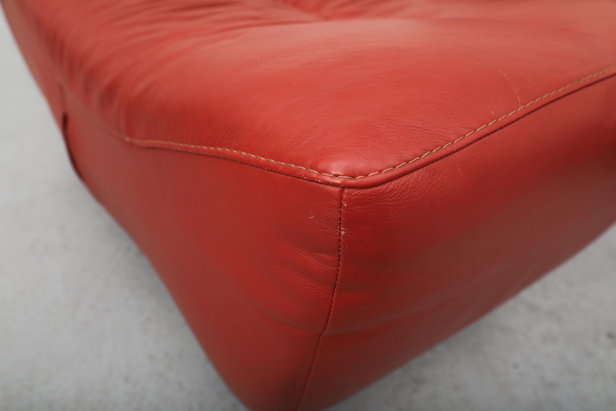 Linge Roset Style Canapé en cuir brique avec ottoman en vente 13
