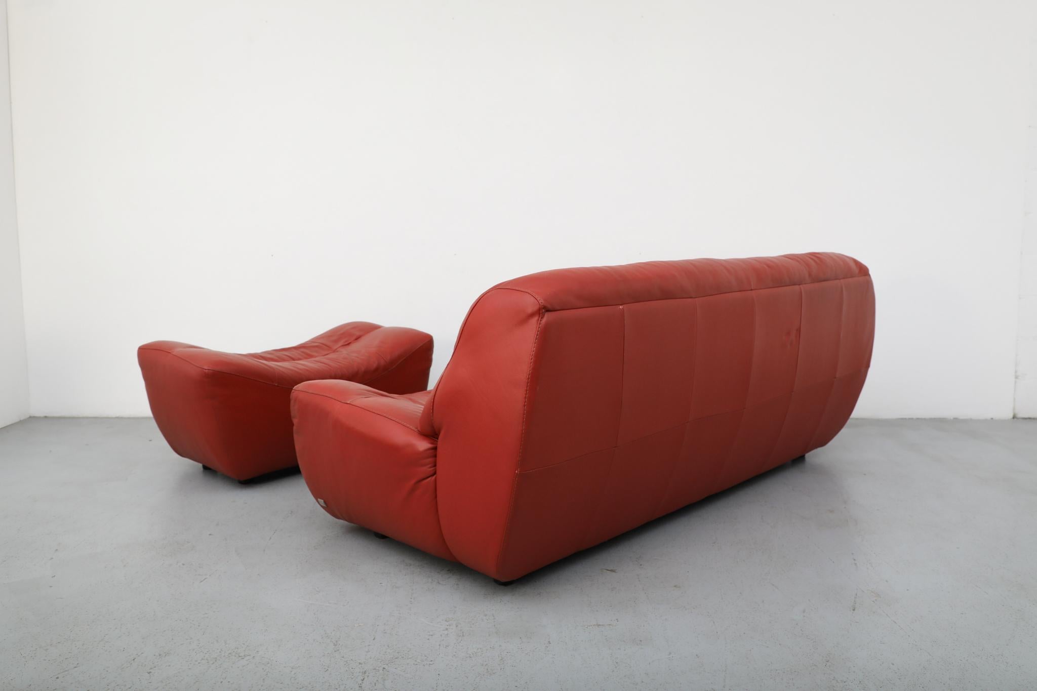 Linge Roset Style Canapé en cuir brique avec ottoman en vente 1