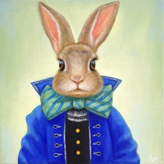 Lapins au chalumeau - Prince en queue de coton. Lapin en vêtements vintage. Peinture à l'huile