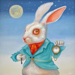 Dapper Rabbits - "I'm late, I'm late, I'm late". Rabbit in Vintage Clothing. 