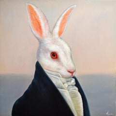 Dapper Rabbits - Sir White. Rabbit in Vintage Clothing. Oil Painting