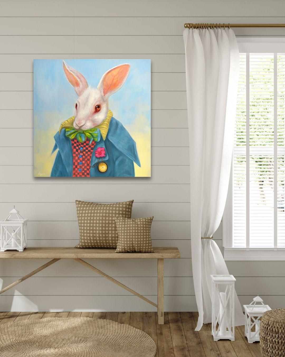 Dapper Rabbits - Young Buck. Coniglio in abiti vintage. Pittura a olio in vendita 3