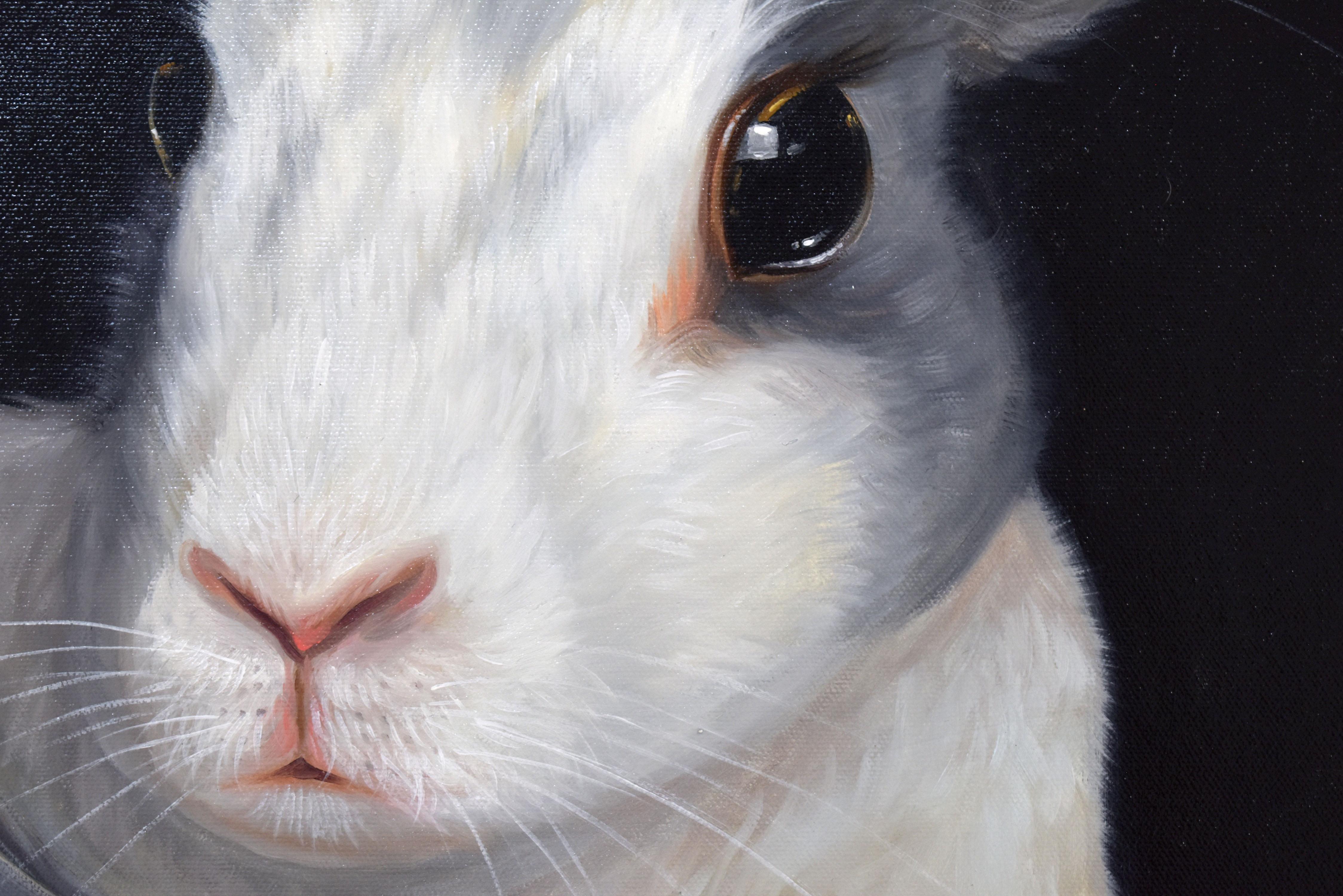 Hare In Hole 3. Rabbit looking Through a Hole. Adorable rabbit Oil painting - Painting by Lingee Bangkhuntod