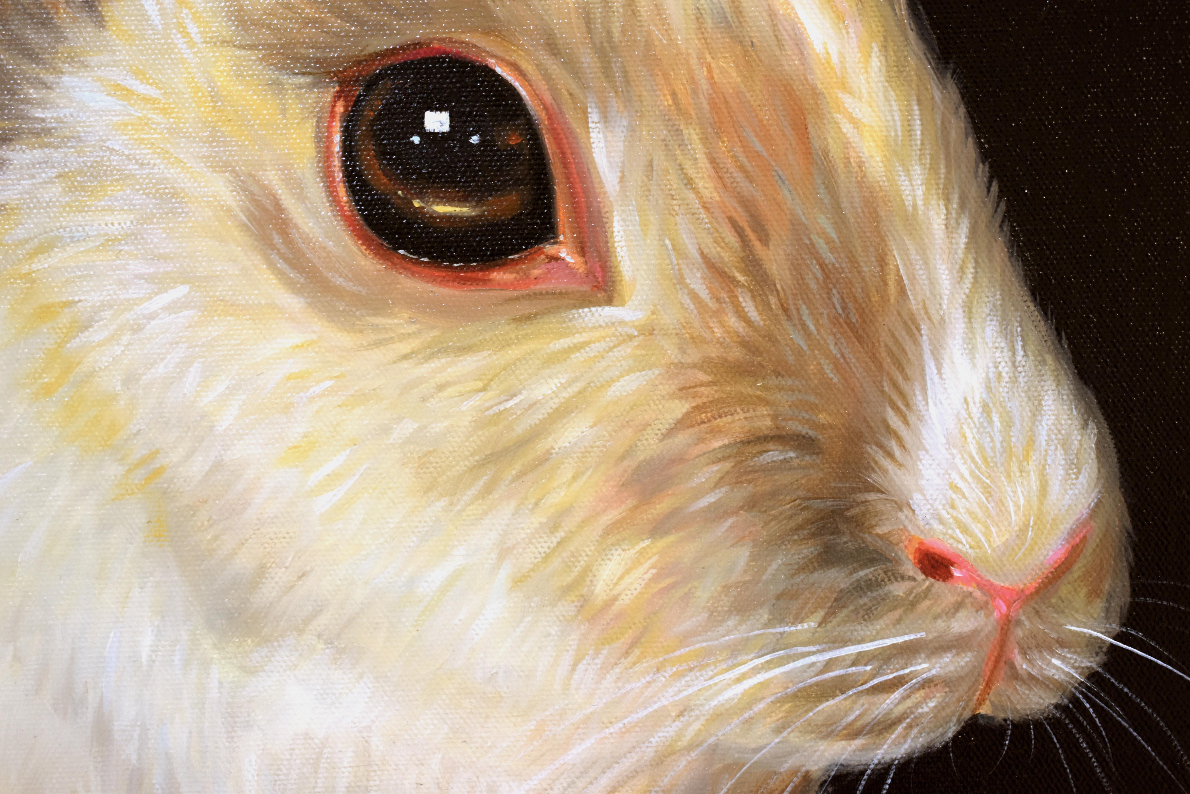 Hare In Hole 4. Rabbit looking Through a Hole. Adorable rabbit Oil painting - Painting by Lingee Bangkhuntod