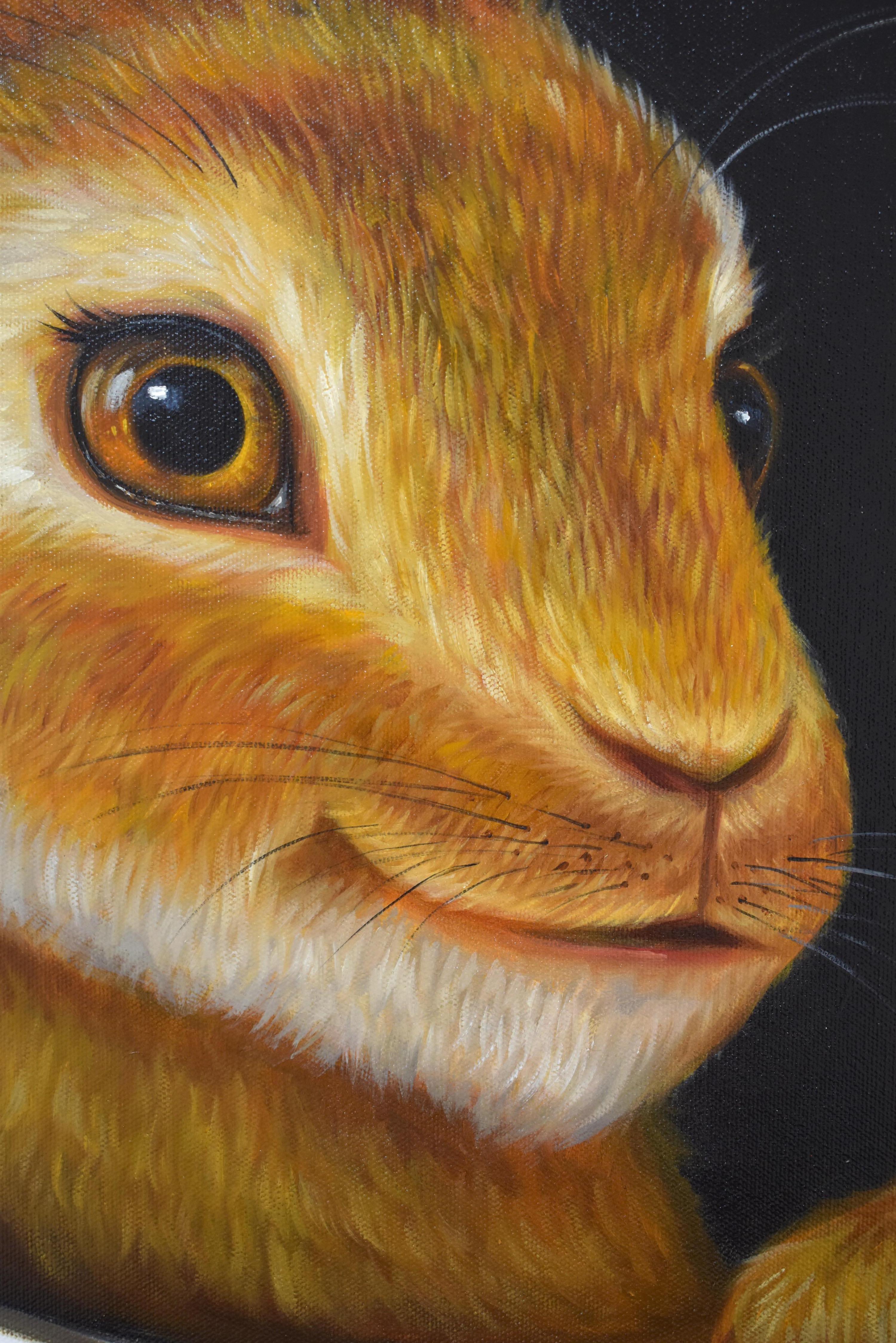 Hare In Hole 5. Rabbit looking Through a Hole. Adorable rabbit Oil painting - Painting by Lingee Bangkhuntod