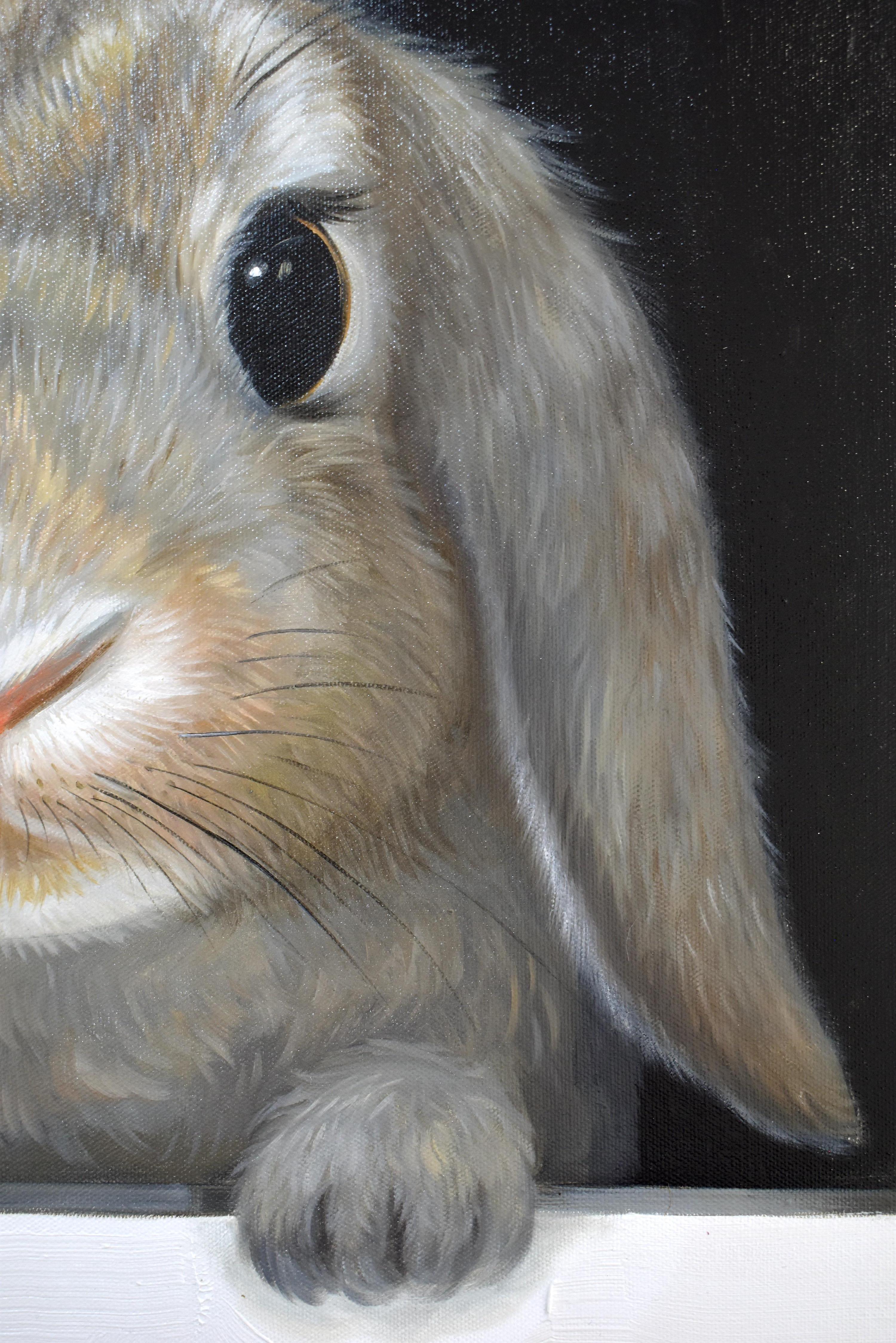 Hare In Hole 7. Rabbit looking Through a Hole. Adorable rabbit Oil painting - Painting by Lingee Bangkhuntod