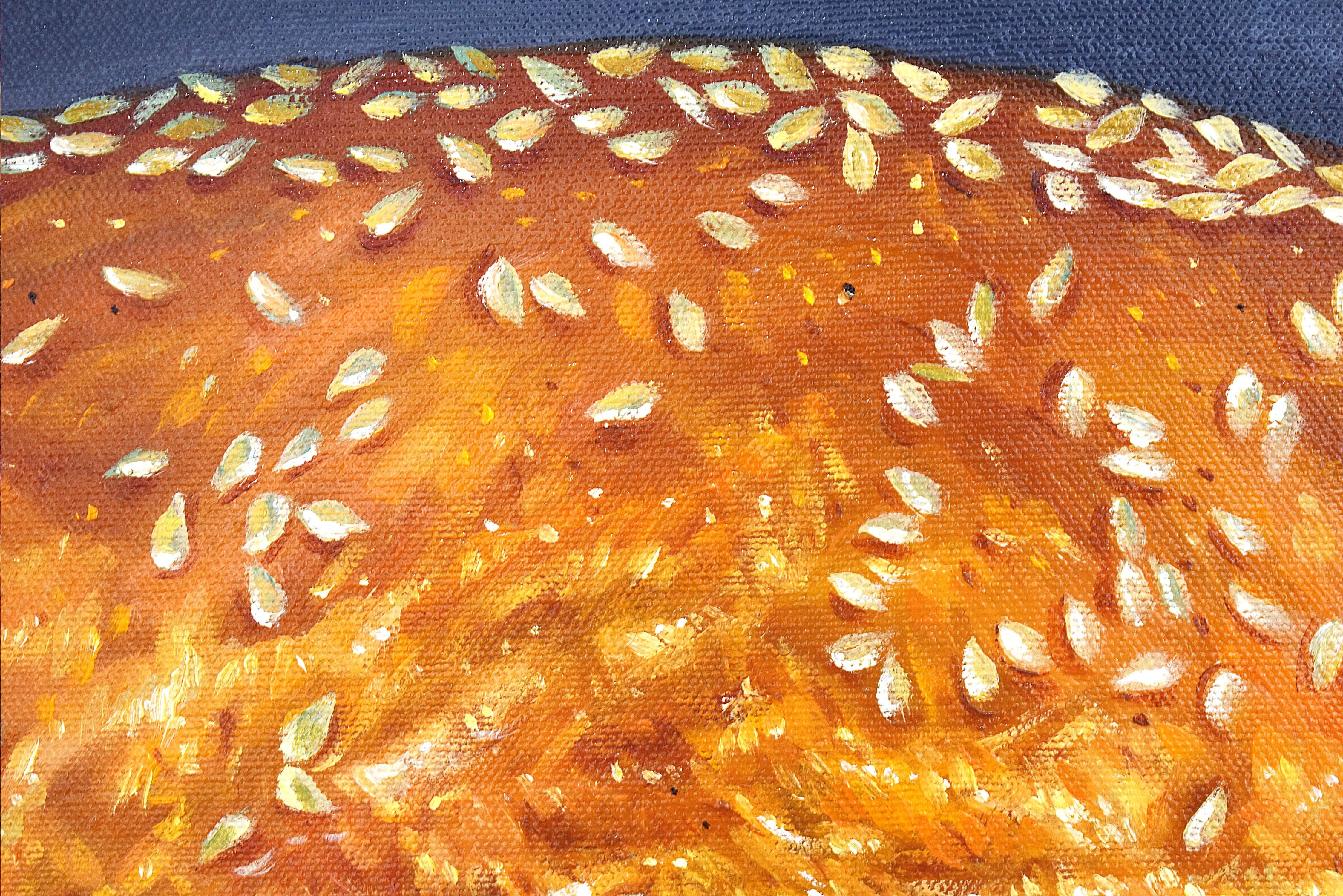 Fleischstapel. Burger. Überlastung. Fast Food. Cheeseburger. Ölgemälde (Schwarz), Still-Life Painting, von Lingee Bangkhuntod
