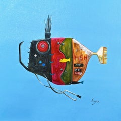 Marines mécaniques. poisson océanique Steampunk coloré Peinture à l'huile d'un poisson en acier et en fer