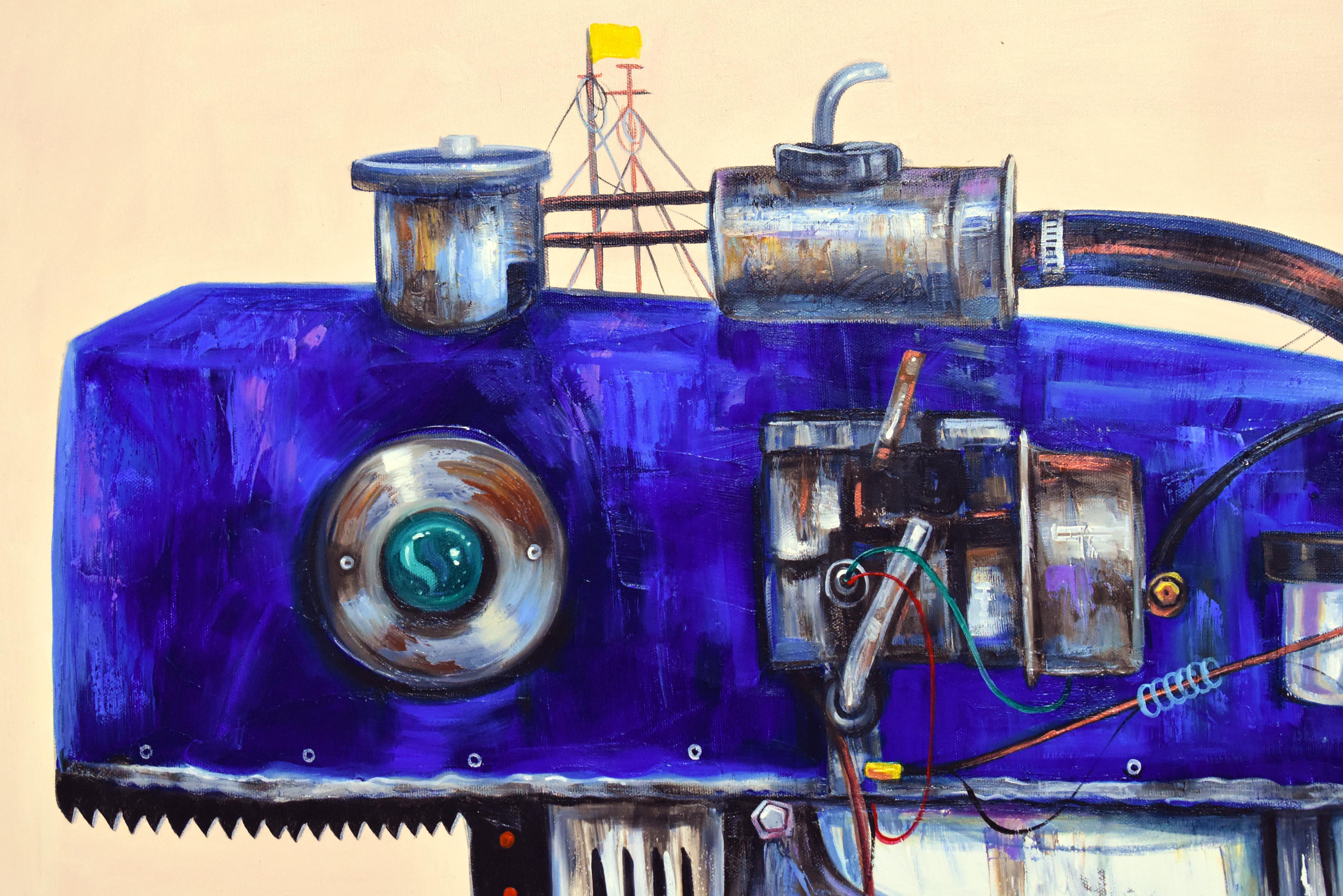 Marinos mecánicos. Motor Tommy. Ballena Steampunk. Pintura al óleo Ballena de acero y hierro - Painting Contemporáneo de Lingee Bangkhuntod