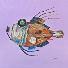 Marines mécaniques. Vue de l'océan Steampunk. Peinture à l'huile d'un poisson en acier et en fer