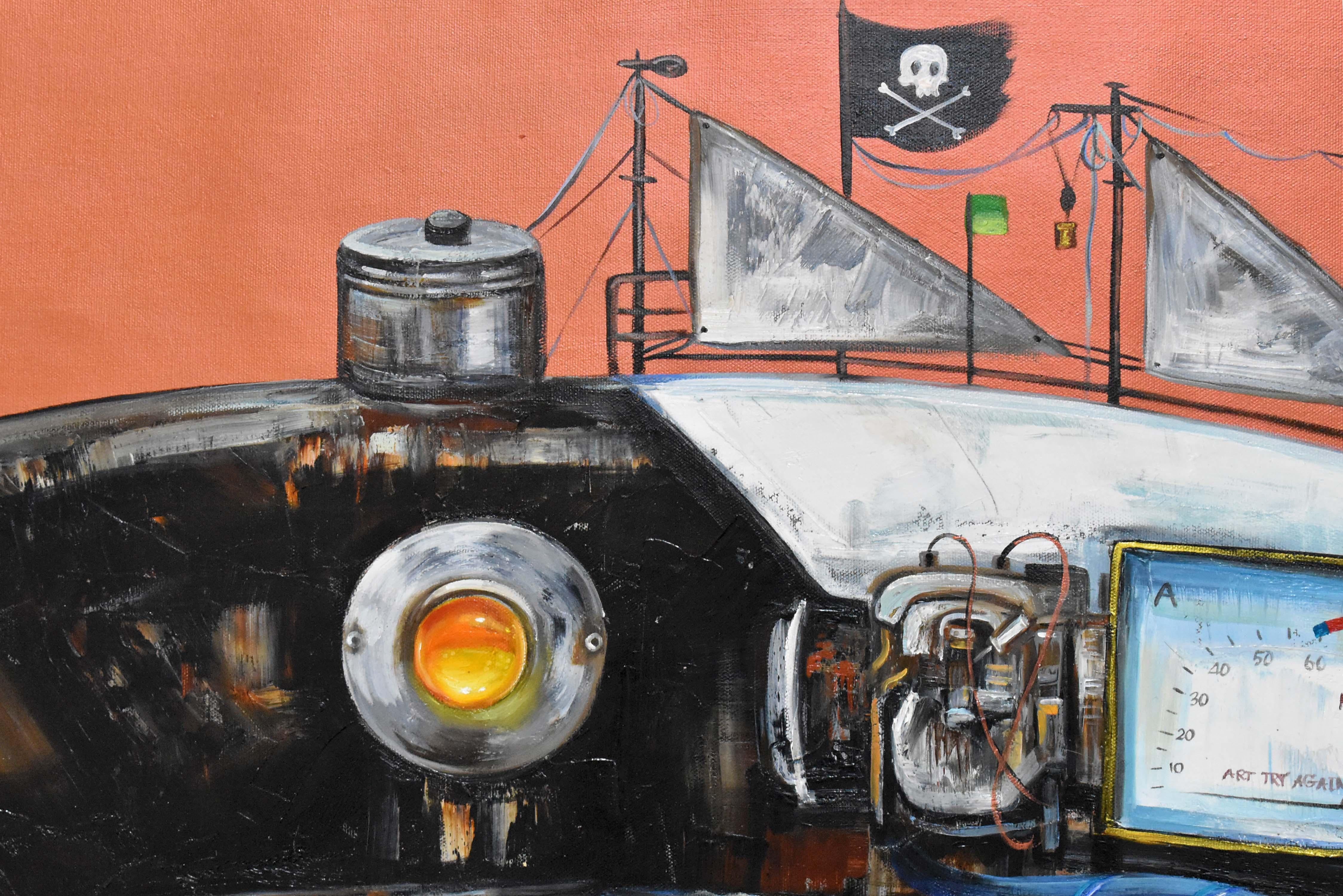 Marine meccaniche. Squalo Pirata. Squalo Steampunk. Squalo in acciaio e ferro Pittura ad olio - Painting di Lingee Bangkhuntod