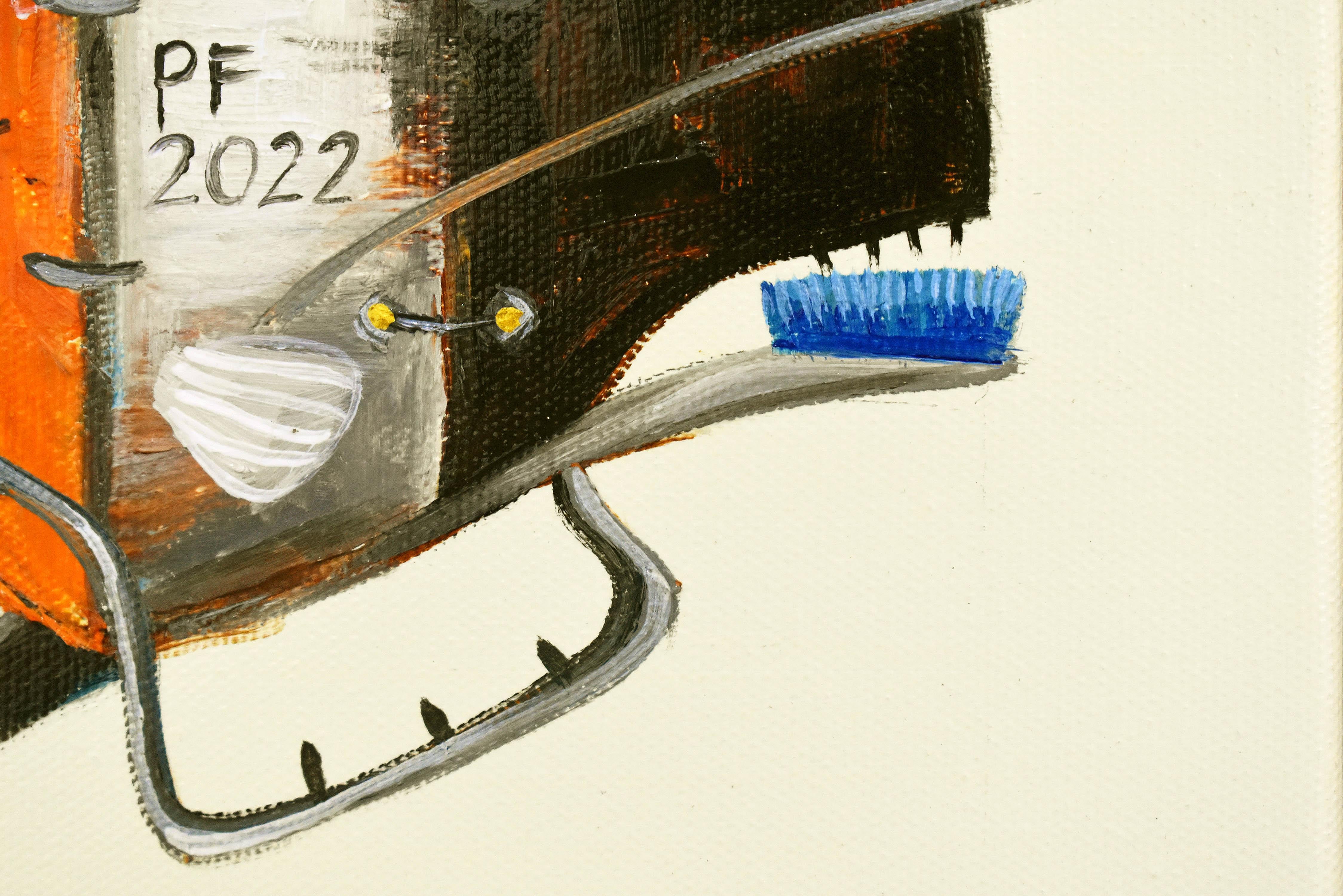 Marines mécaniques. Étoile de mer. Poisson Steampunk de l'océan. Peinture à l'huile d'un poisson en acier et en fer - Contemporain Painting par Lingee Bangkhuntod