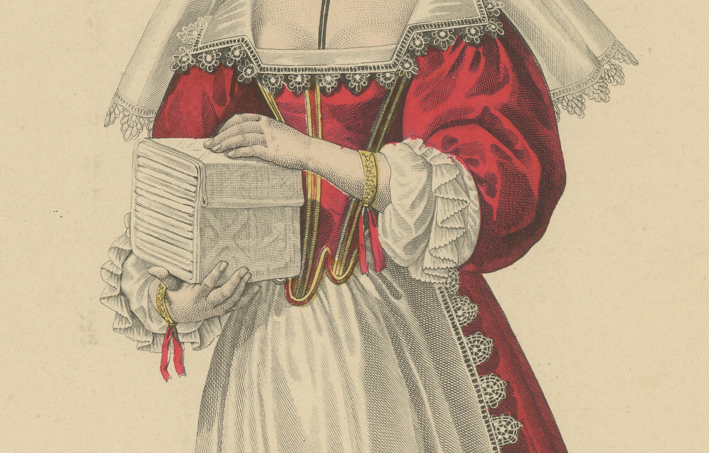 Lingère coiffée d'un Bavolett, Herrschaft Ludwigs XIII. - Handkolorierter Kupferstich 1900 (Französisch) im Angebot