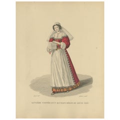 Lingère coiffée d’un Bavolett, Reign of Louis XIII ��– Handcoloured Engraving 1900