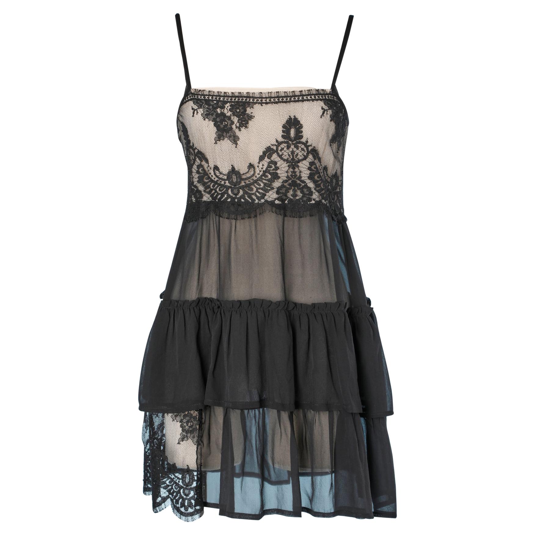 Lingerie dress in black lace and silk chiffon TWIN-SET Simona Barbieri 