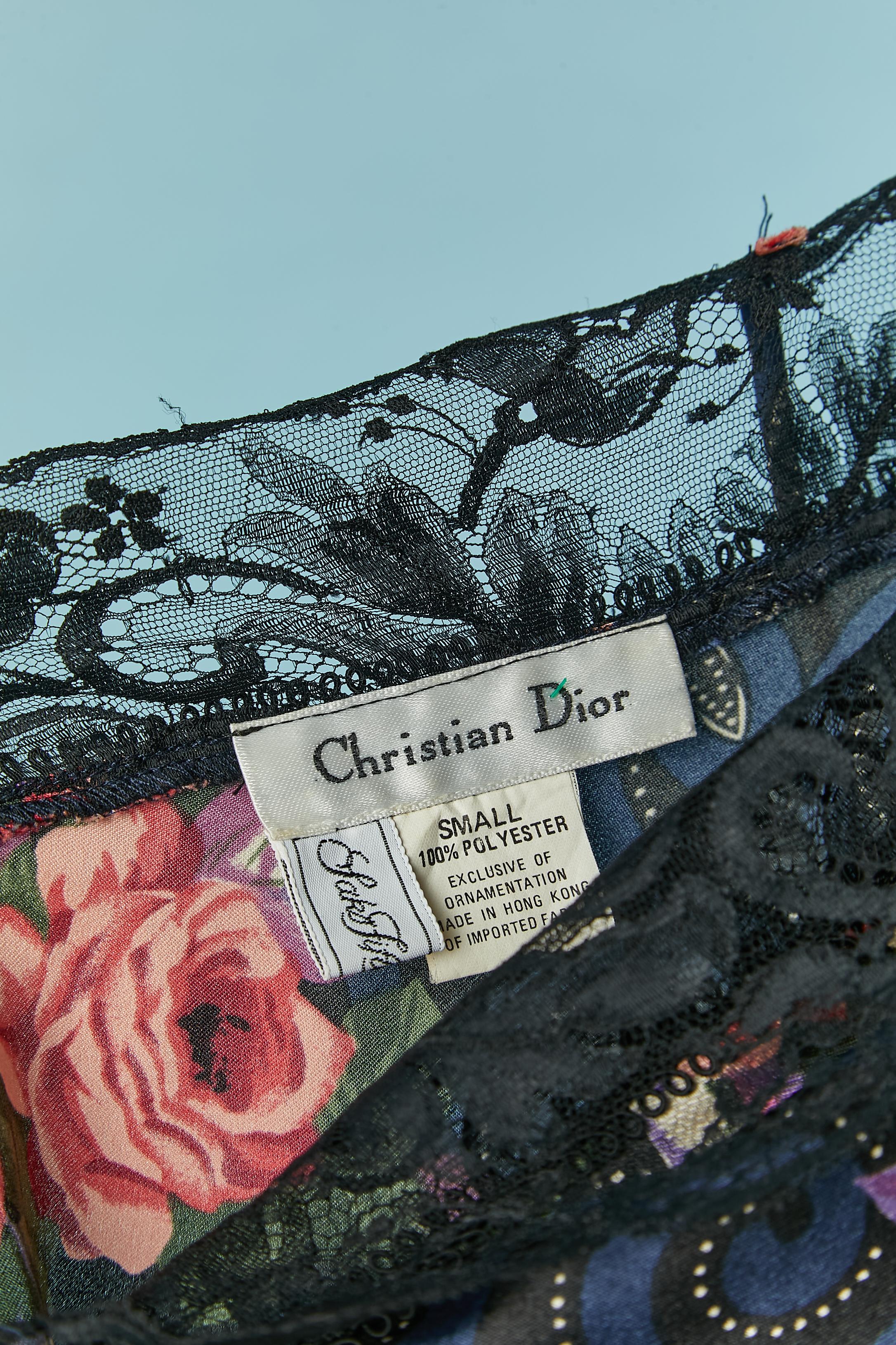 Lingerie slip dress with flower print and lace edge CHRISTIAN DIOR for Saks For Sale 1