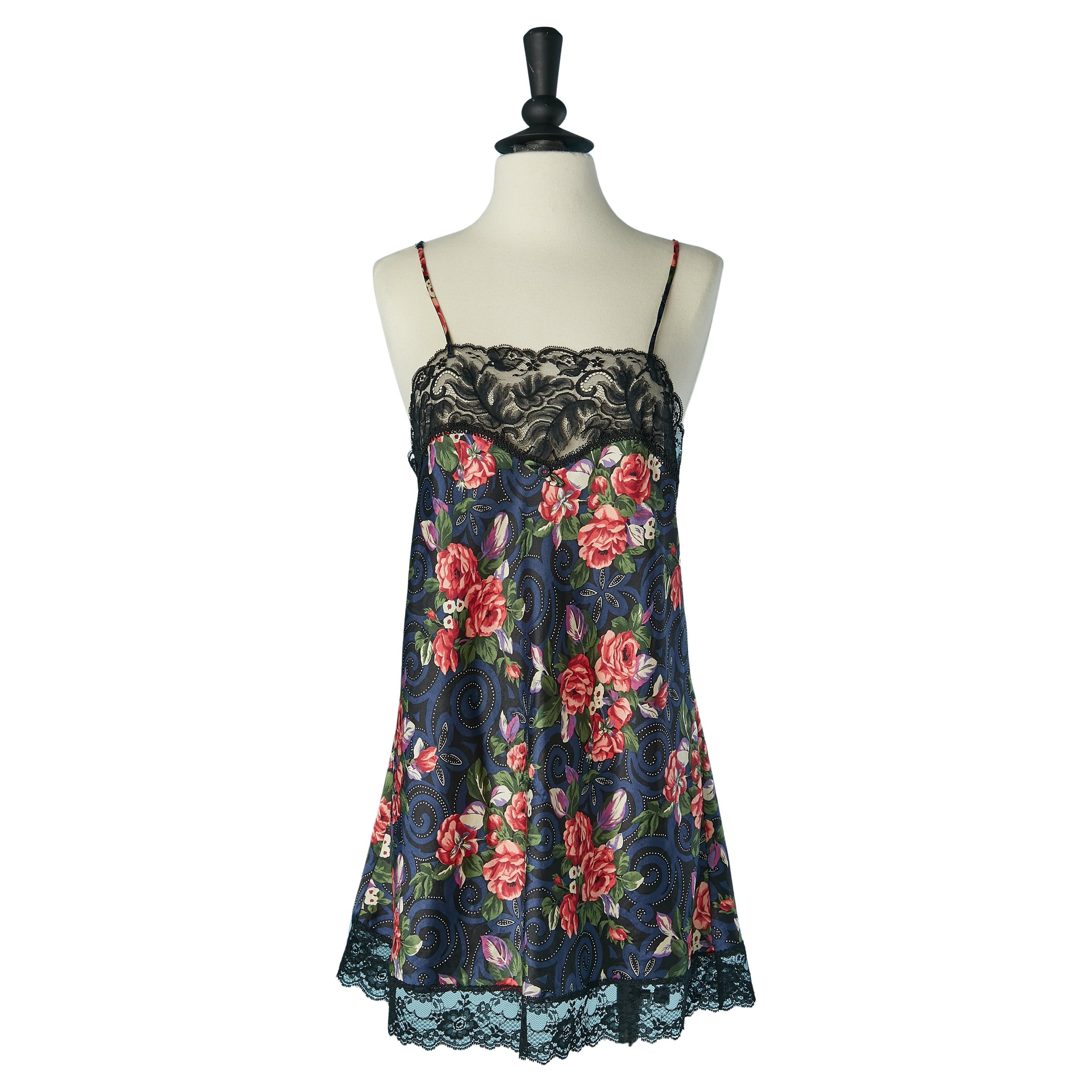 Lingerie slip dress with flower print and lace edge CHRISTIAN DIOR for Saks For Sale