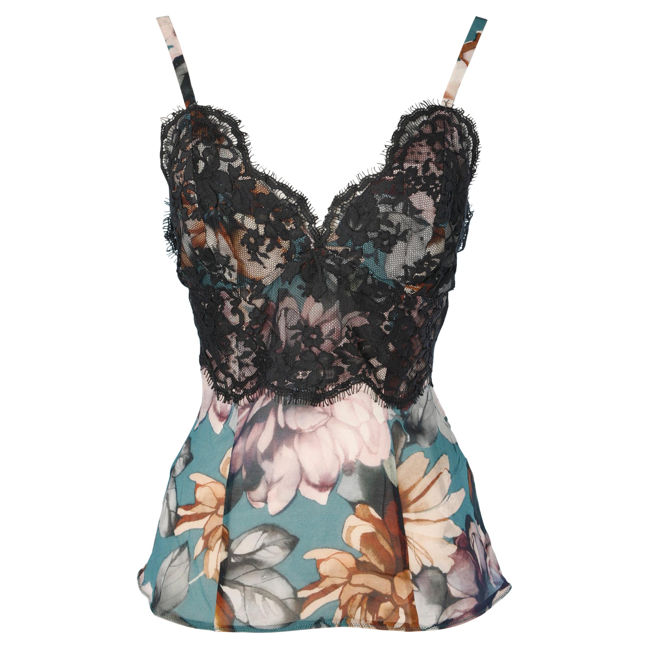 Lingerie tank-top lace and printed chiffon D&G