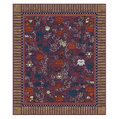 Floral Chinoiserie Hand Knotted natural Wool Silk - Lingering Garden Purple