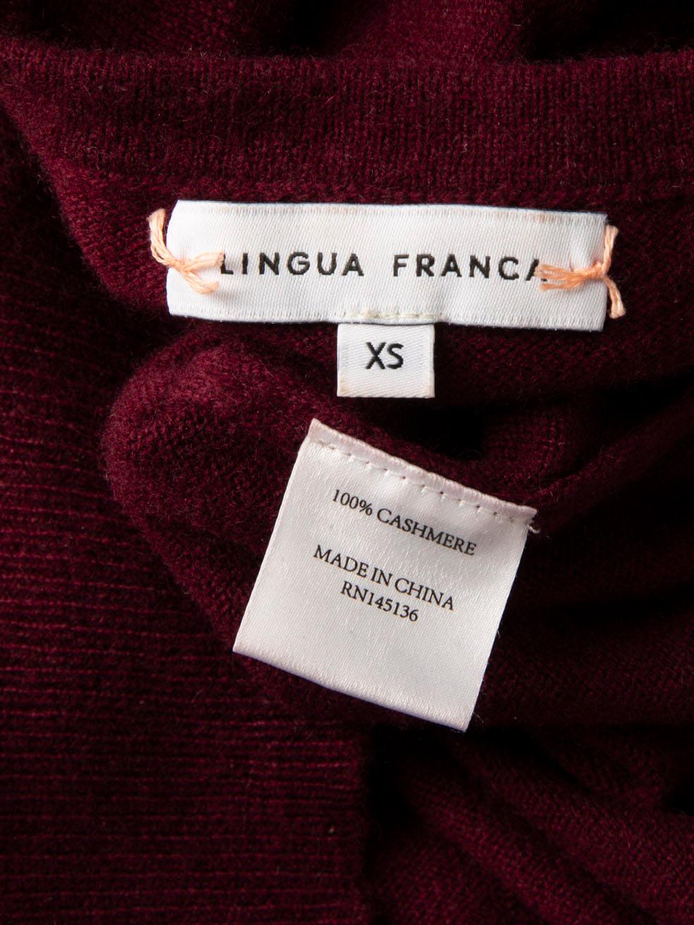 Lingua Franca Burgunderfarbener Kaschmirpullover für Damen aus Kaschmir Größe XS im Angebot 3