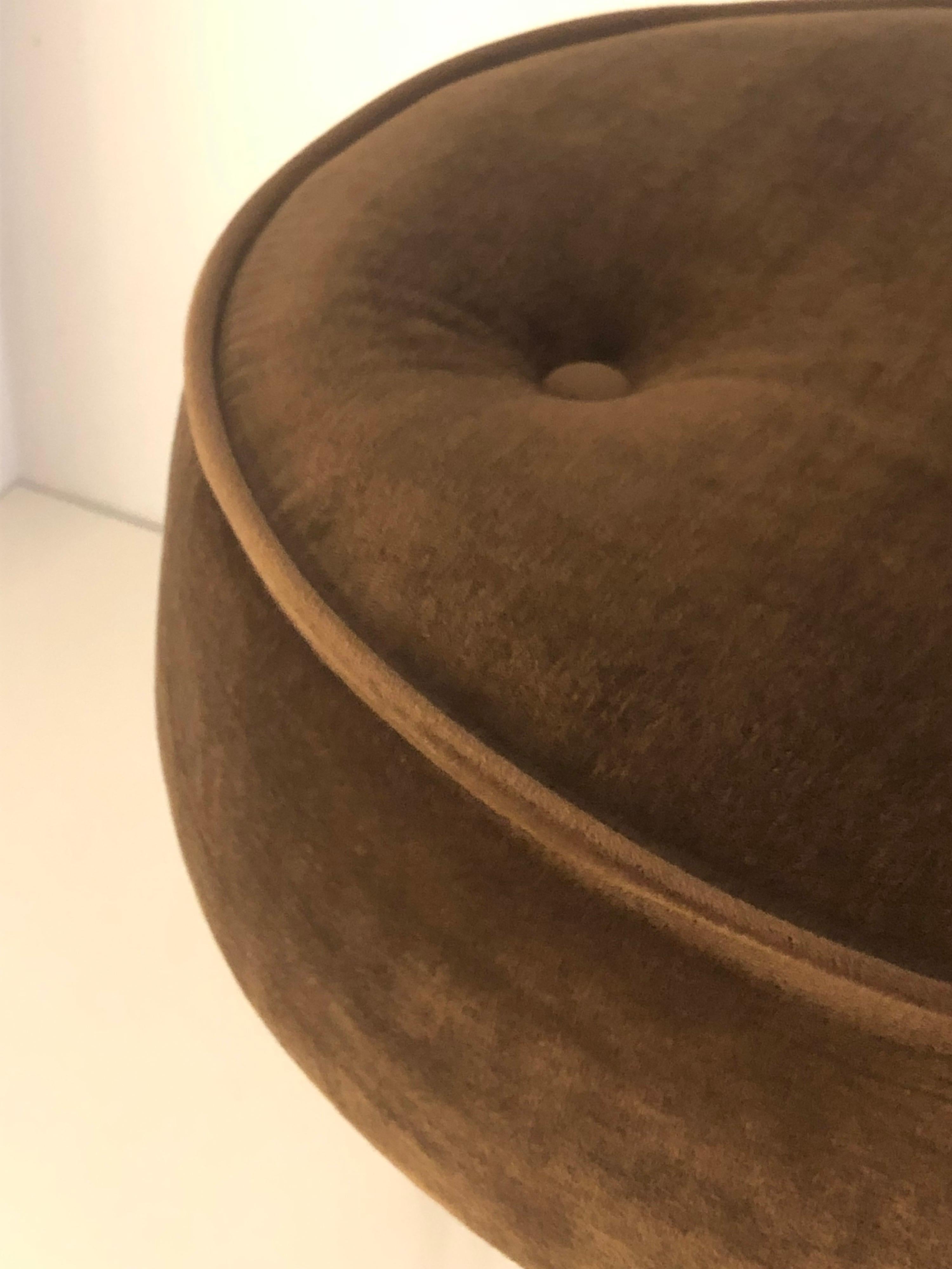 Contemporary Linha Upholstered Stool in Brown Velvet by Filipe Ramos For Sale