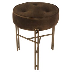 Linha Upholstered Stool in Brown Velvet by Filipe Ramos