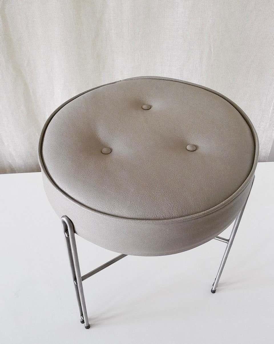 Brazilian Upholstered Stool in Leather and Stainless steel metal 