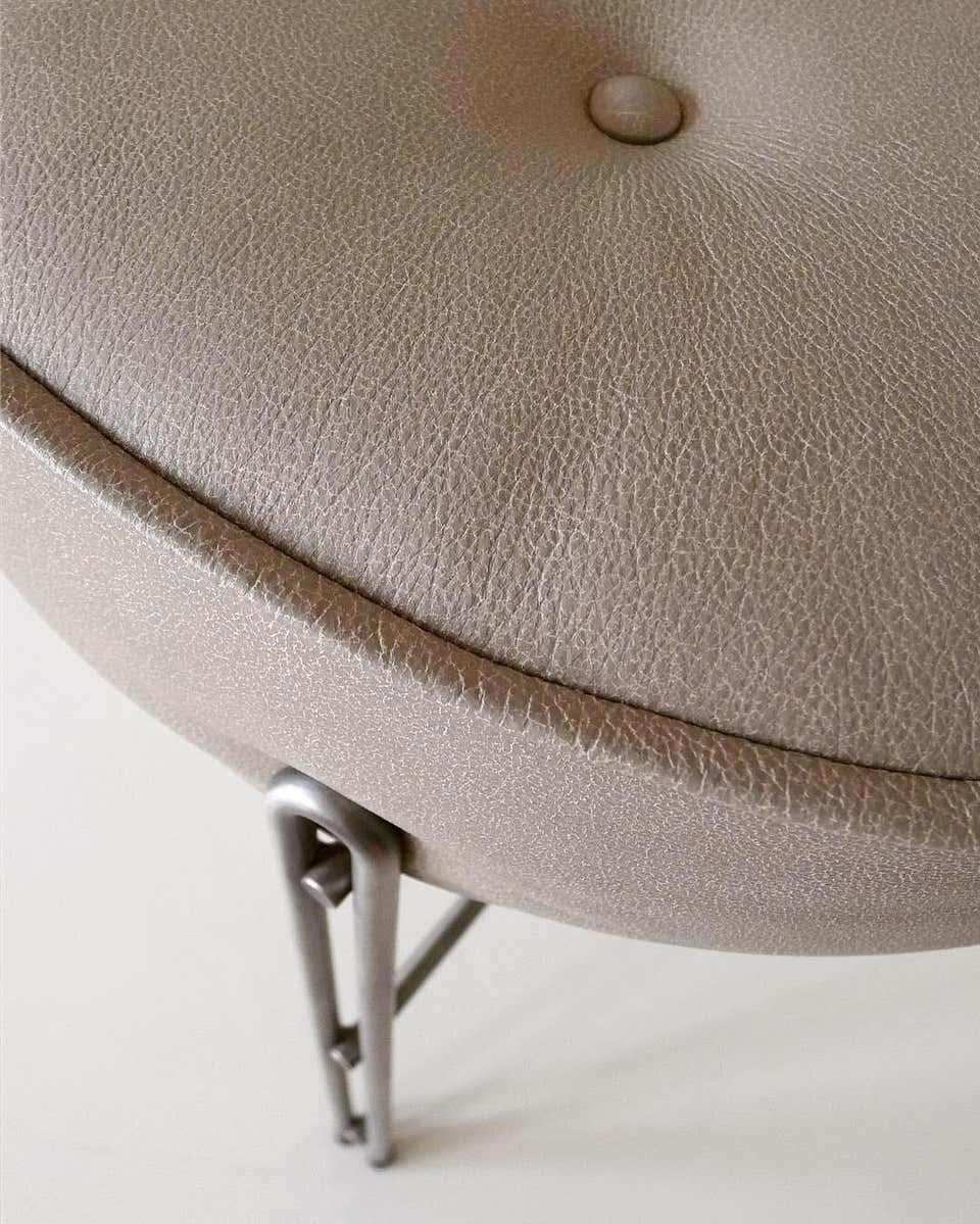 Upholstered Stool in Leather and Stainless steel metal 