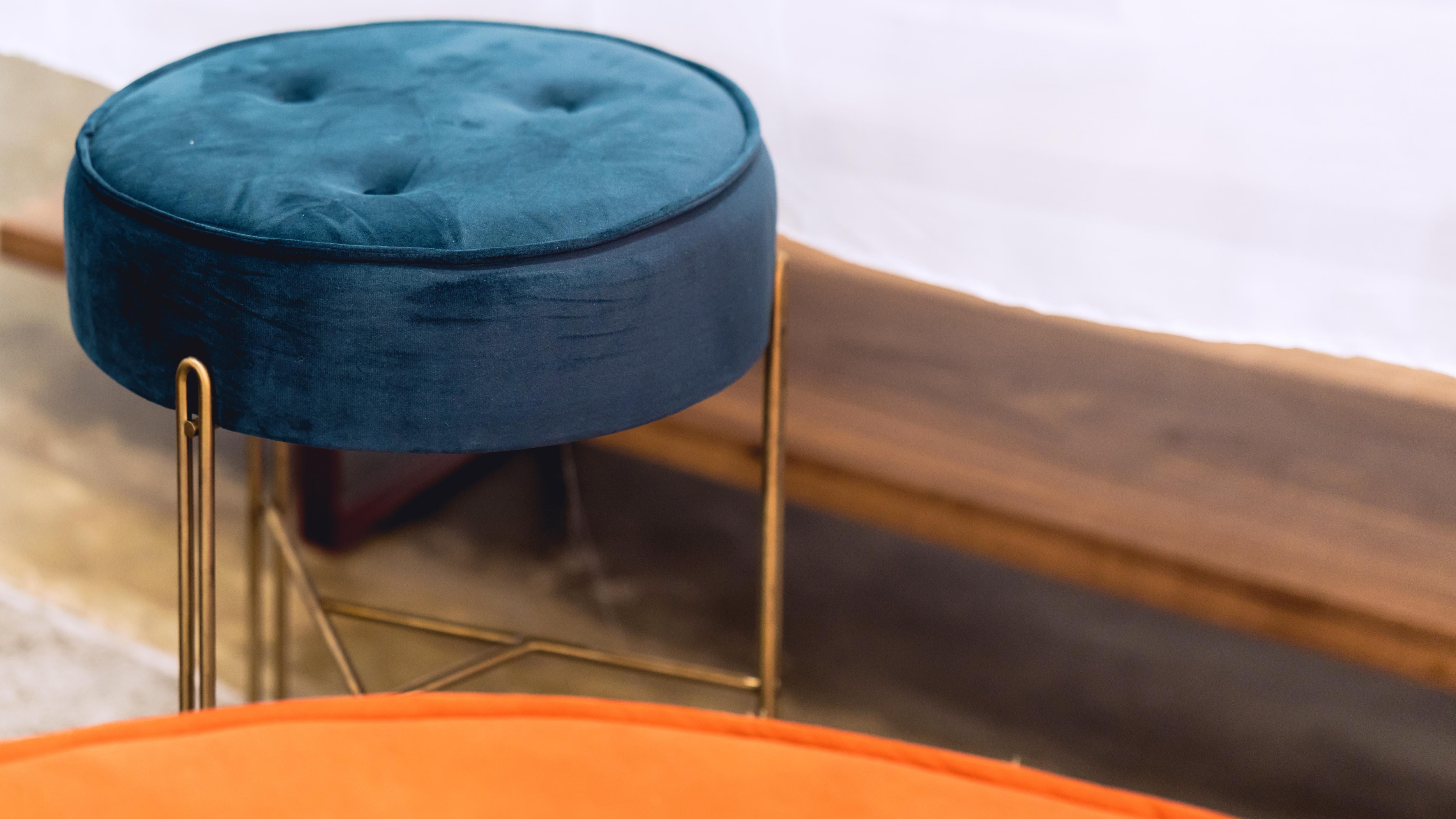 Upholstered Cushioned Stool / Ottoman in Velvet Linen or Leather by Filipe Ramos In New Condition For Sale In Sao Paulo, Sao Paulo