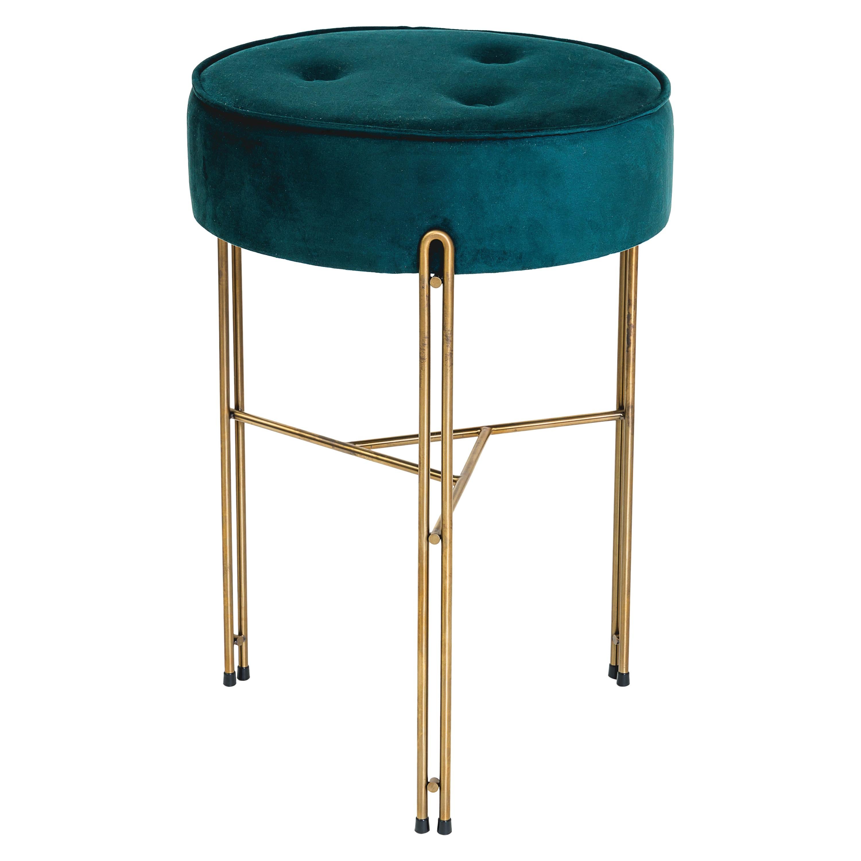 Upholstered Cushioned Stool / Ottoman in Velvet Linen or Leather by Filipe Ramos For Sale