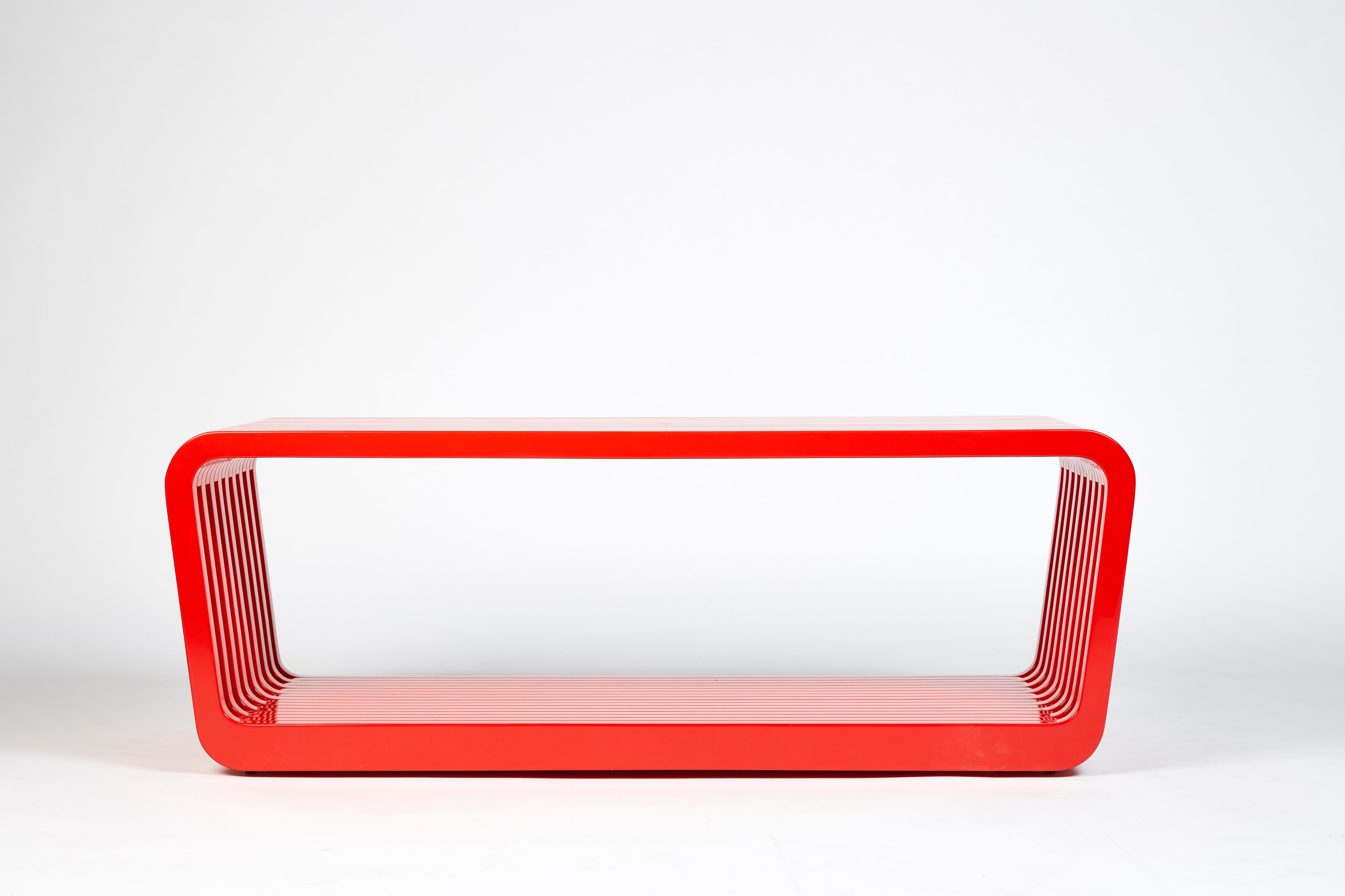 Modern Bench or Coffee Table, LINK by Reda Amalou, 2016, Red Lacquer For Sale