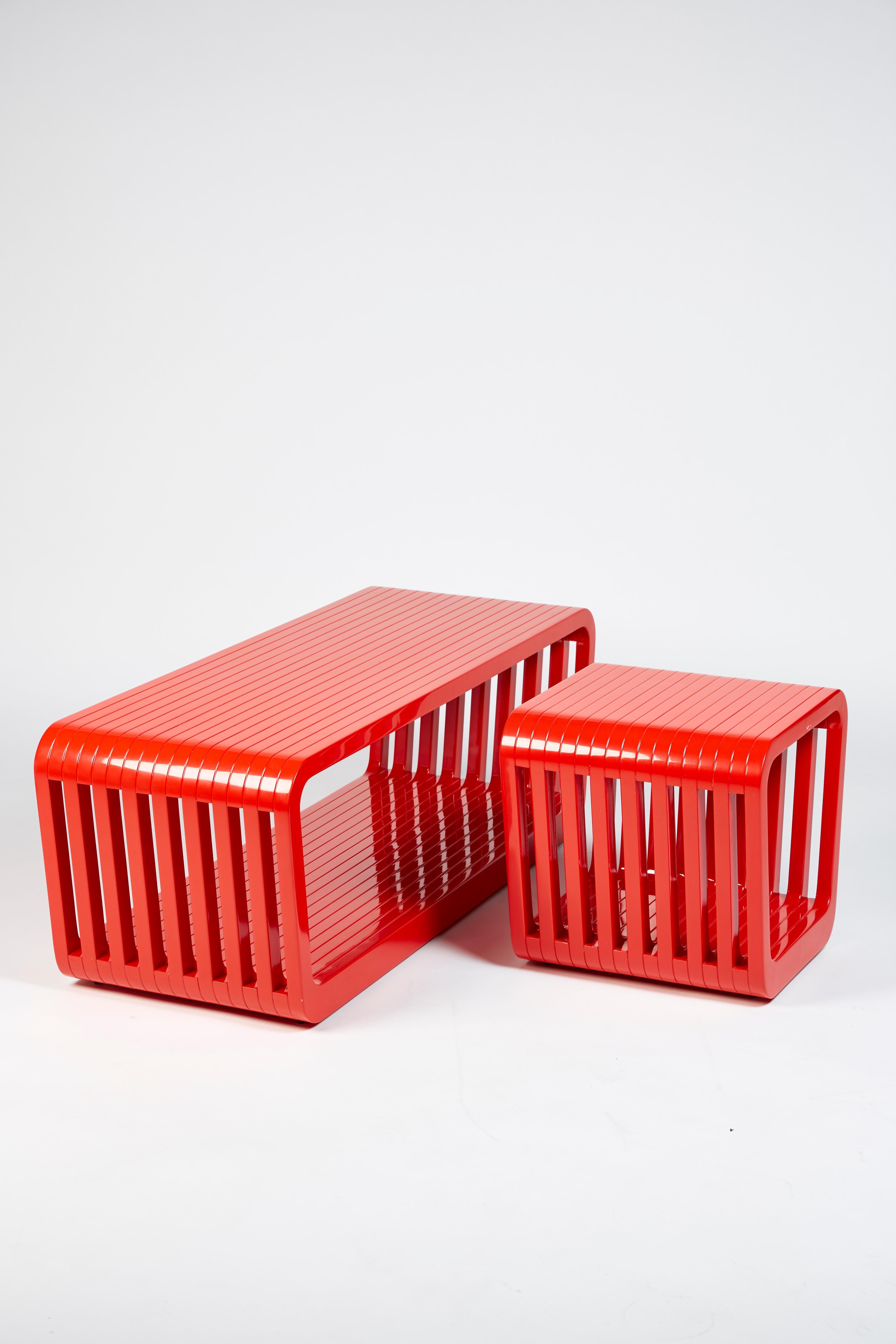 Contemporary Bench or Coffee Table, LINK by Reda Amalou, 2016, Red Lacquer For Sale
