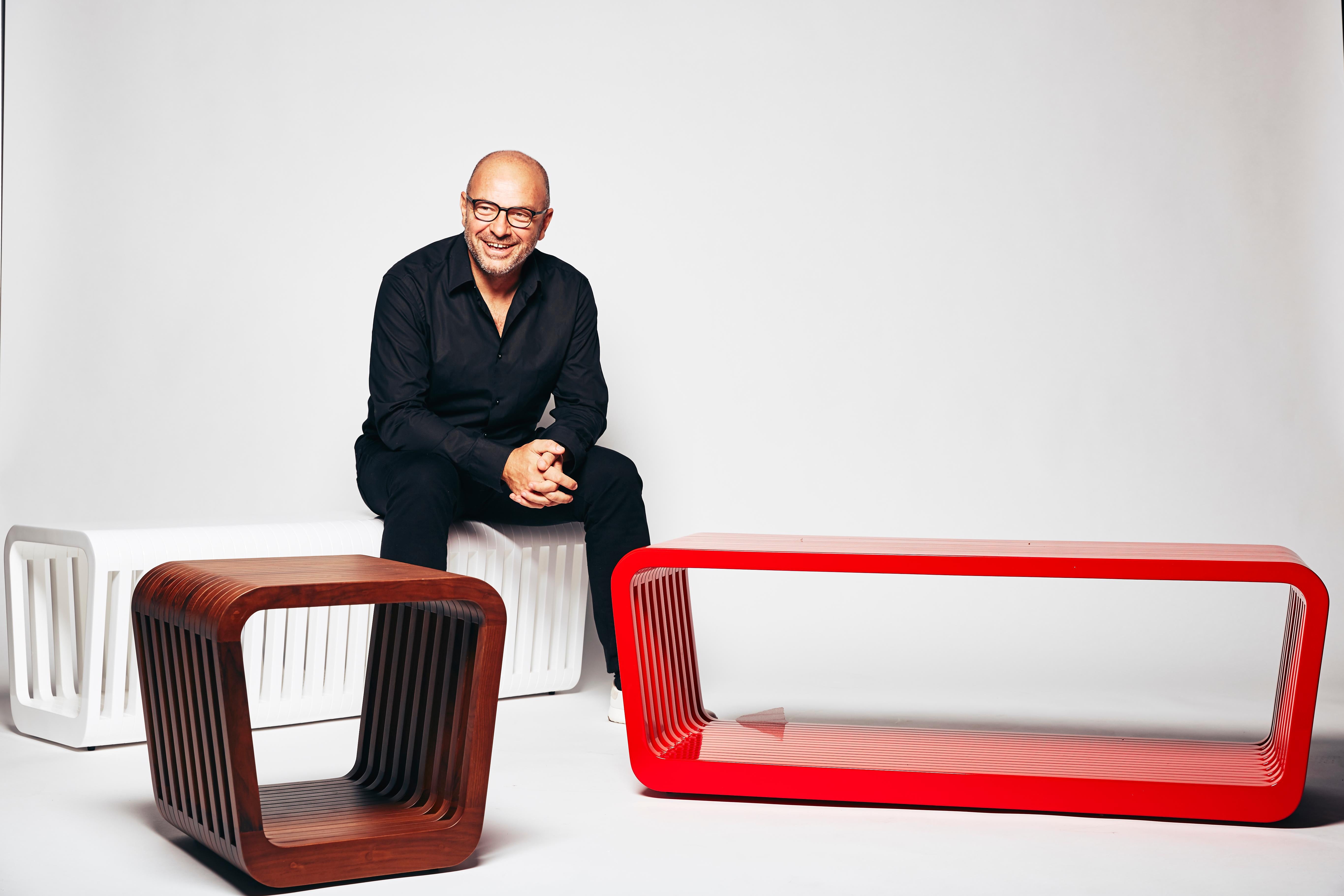 Contemporary Bench or Coffee Table, LINK by Reda Amalou, 2016, Red Lacquer For Sale