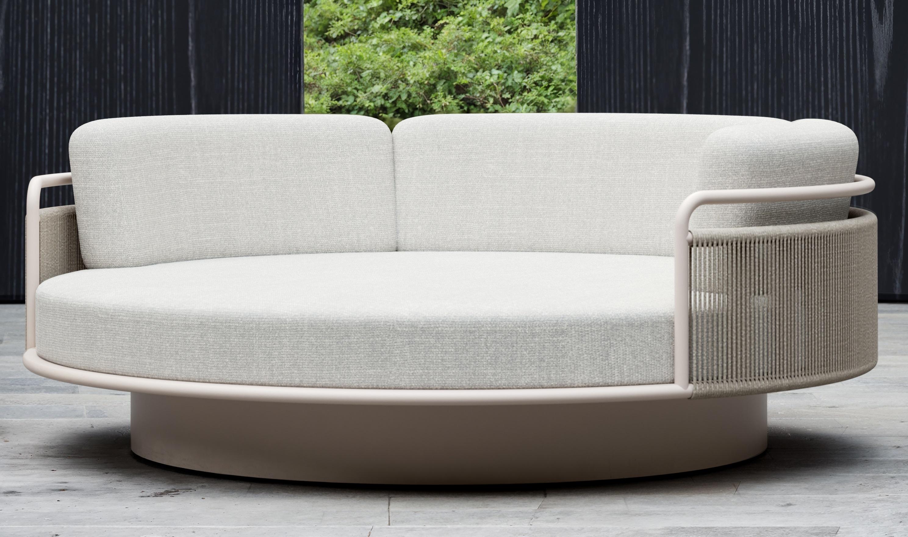 Link-Bisque Wicker And Powder-Coated Aluminum Outdoor Meditation Bed by SNOC
Dimensions: Ø 200 x H 63 cm.
Materials: Aluminium, wicker, and Luminesce fabric. 

Link-Bisque
When designing Link collection, Junpei & Iori Tamaki envisioned how multiple