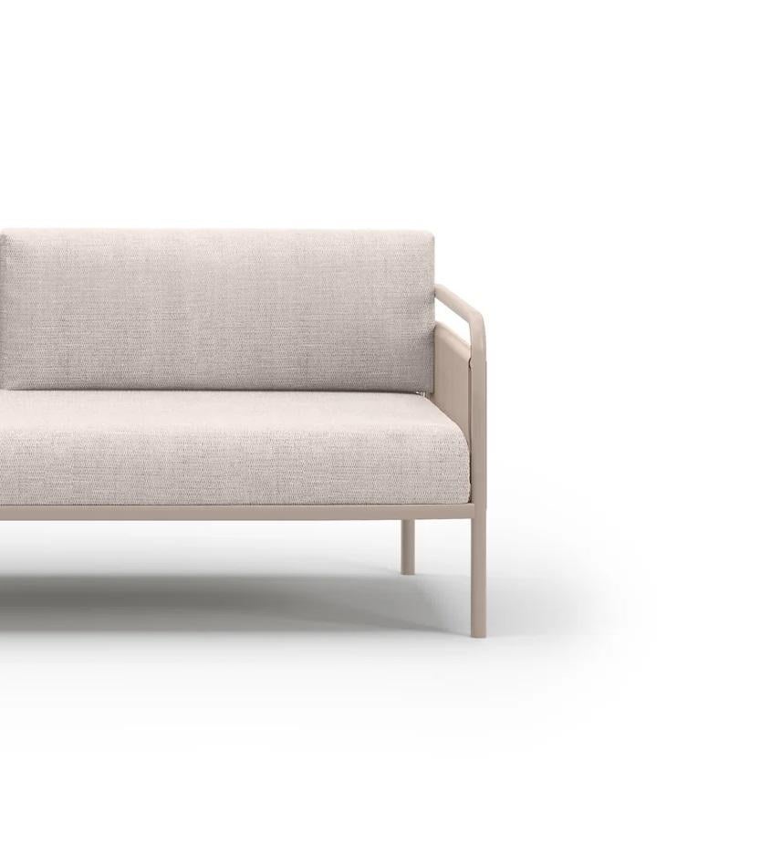 Link-Bisque Wicker And Powder-Coated Aluminum Two-Seater Outdoor Sofa by SNOC
Dimensions: D 85,5 x W 195 x H 63 cm.
Materials: Aluminium, wicker, and Luminesce fabric. 

Link-Bisque
When designing the Link collection, Junpei and Iori Tamaki