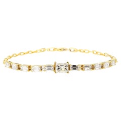 Link Bracelet 3.40 CT Radiant & Emerald White GIA 18K Yellow *Natural Diamonds*