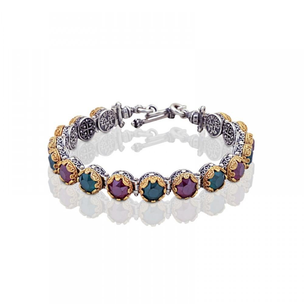 Baguette Cut Link Bracelet with Multicolor Swarovski Crystals, Dimitrios Exclusive B050 For Sale