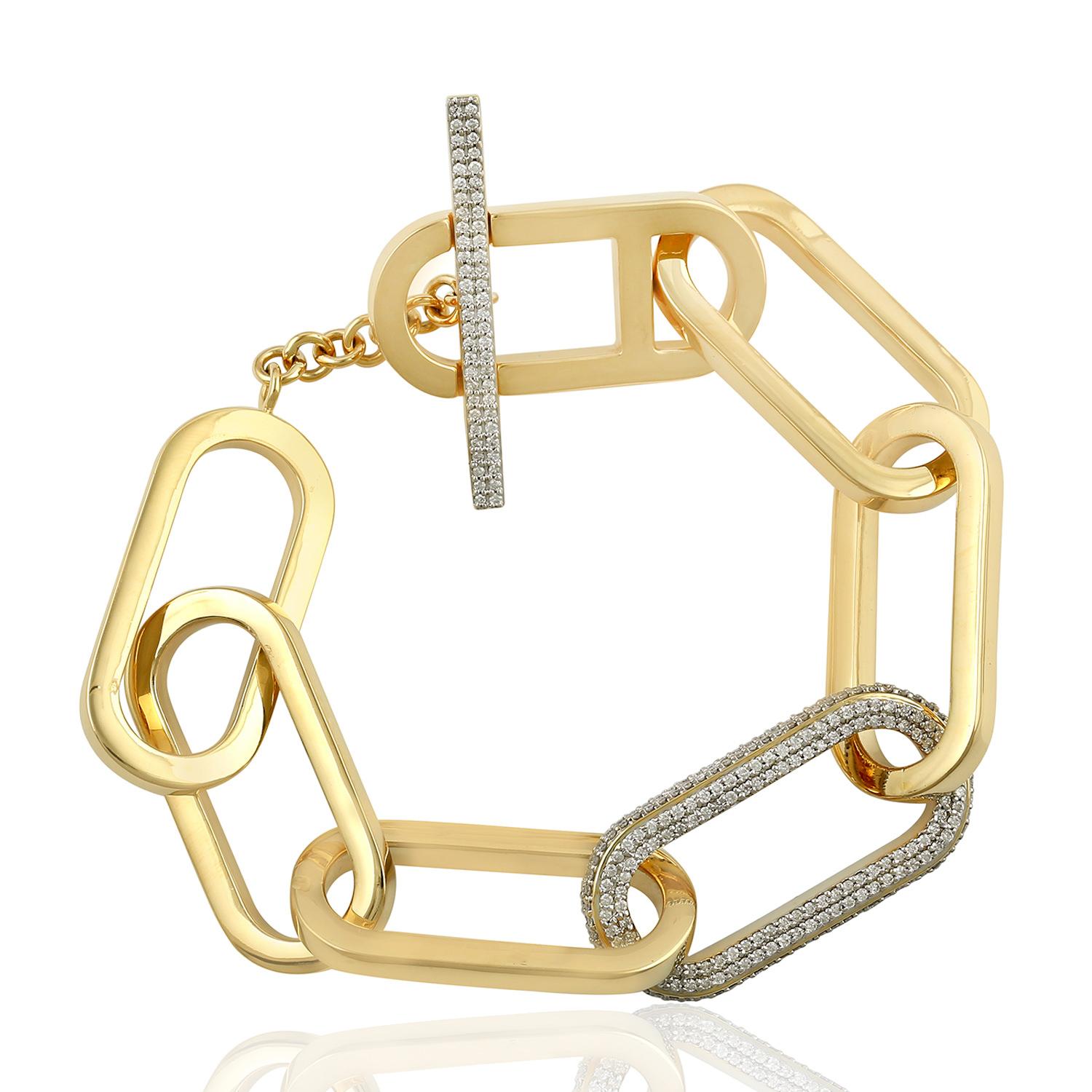 Modern Link Chain Diamond 18 Karat Gold Bracelet For Sale