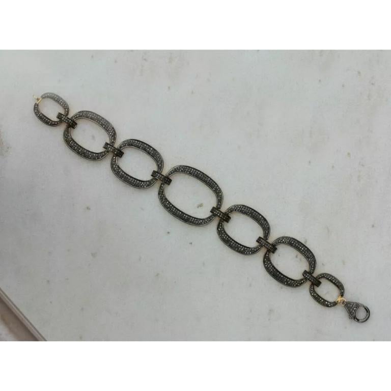 Link Chain Fashion Bracelet in Pave Diamond and 925 Silver In New Condition For Sale In Chicago, IL