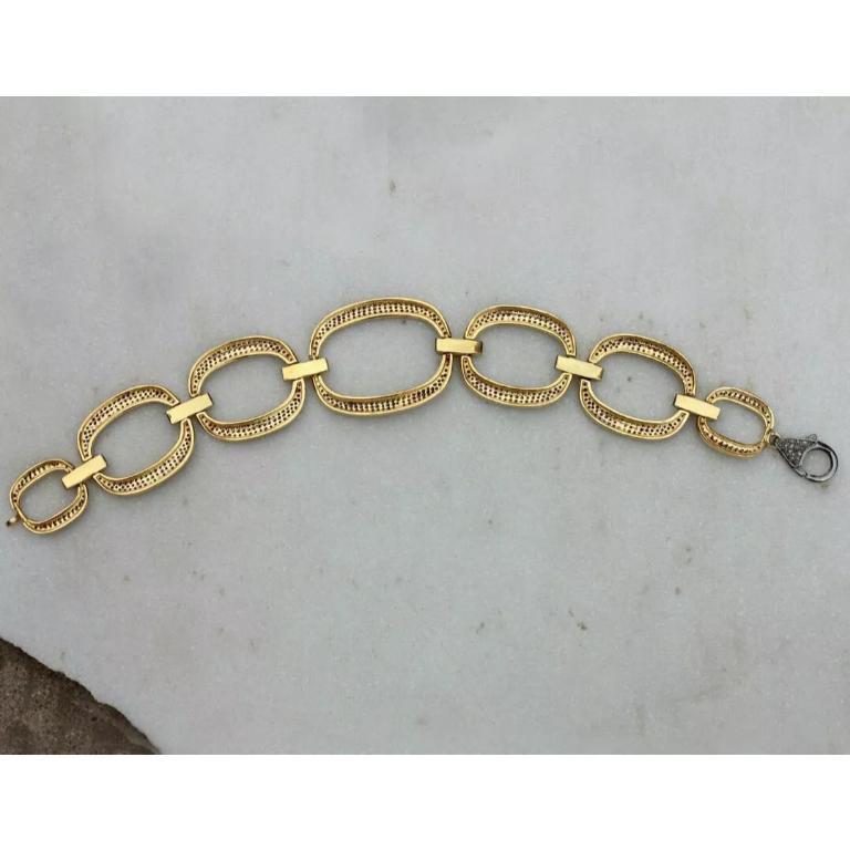 Women's Link Chain Fashion Bracelet in Pave Diamond and 925 Silver For Sale