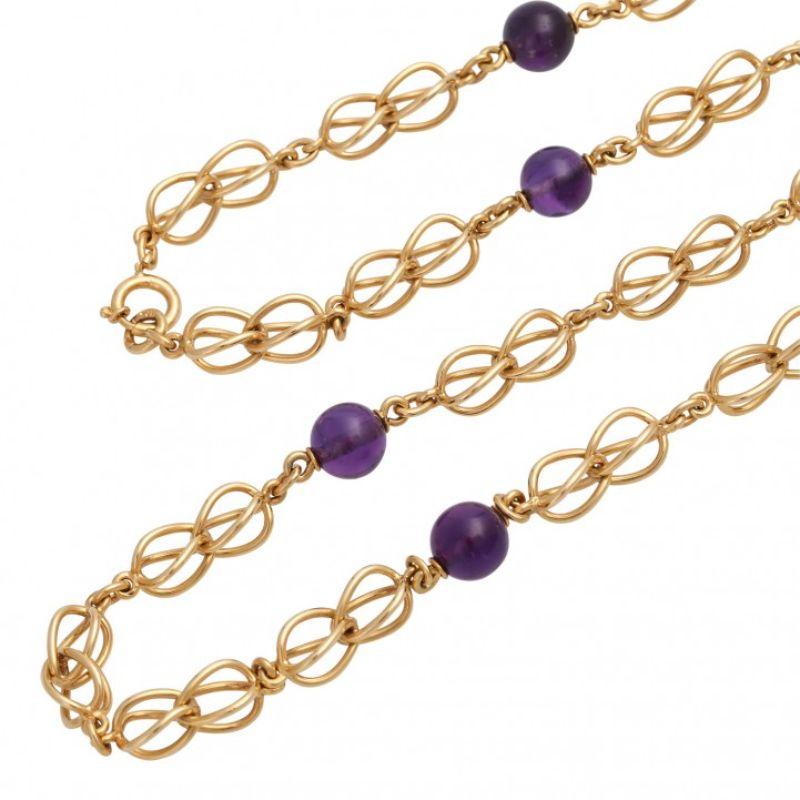 Modern Link Chain, GG 18K, Set with 8 Amethyst Balls For Sale