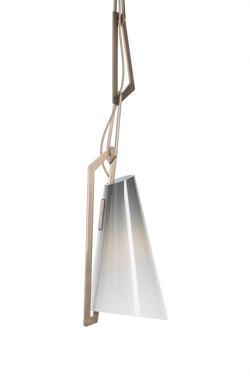 Contemporary Link Chandelier in Brushed Brass/White Ombre Glass Shades by Avram Rusu Studio For Sale