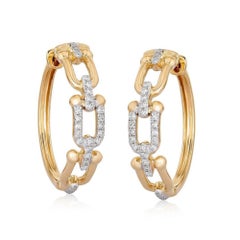 Link Diamond 14K (or 18k upon request) Yellow Gold Encrusted Chain Hoop Earrings