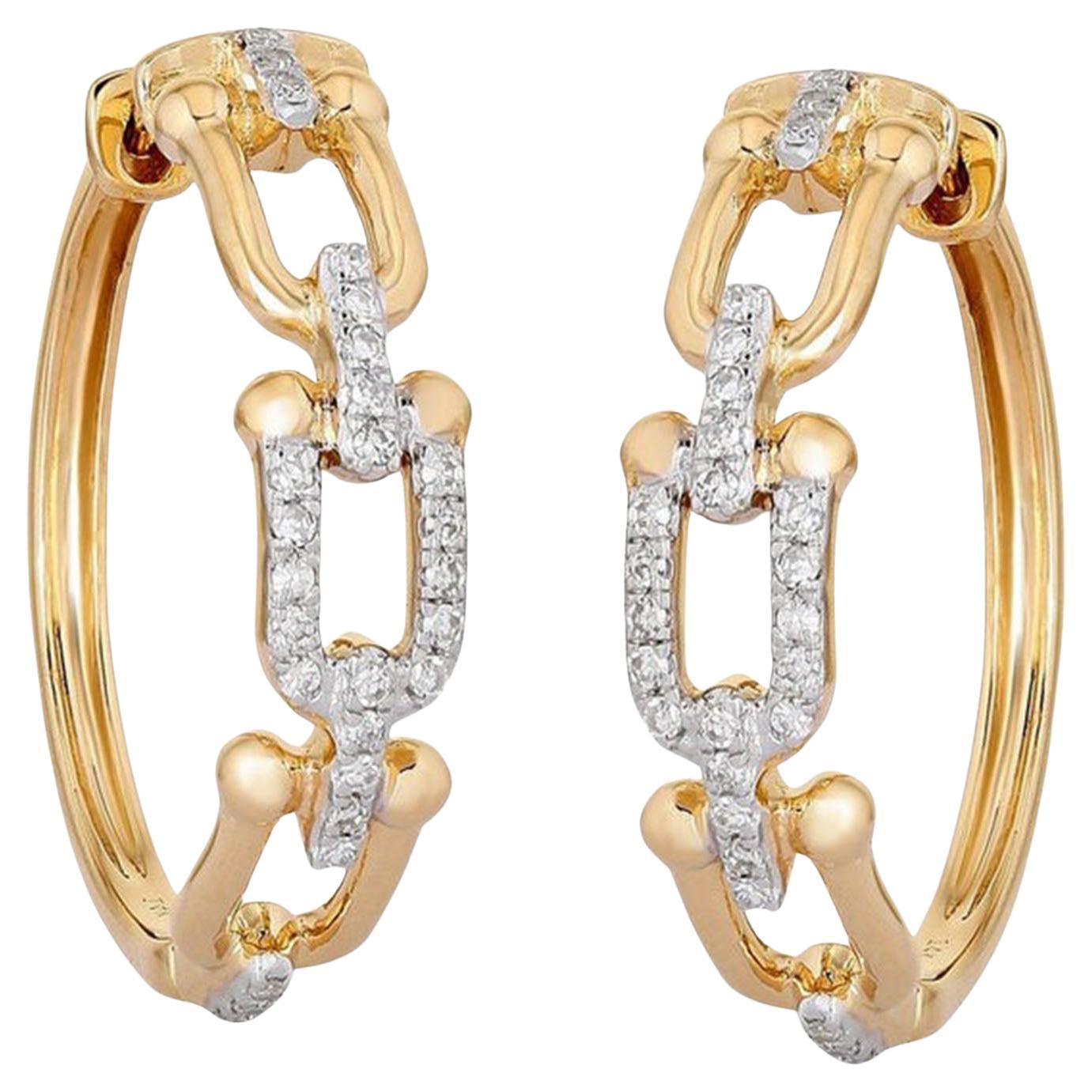 0.15ct Diamond Link Chain 14K Gold Hoop Earrings