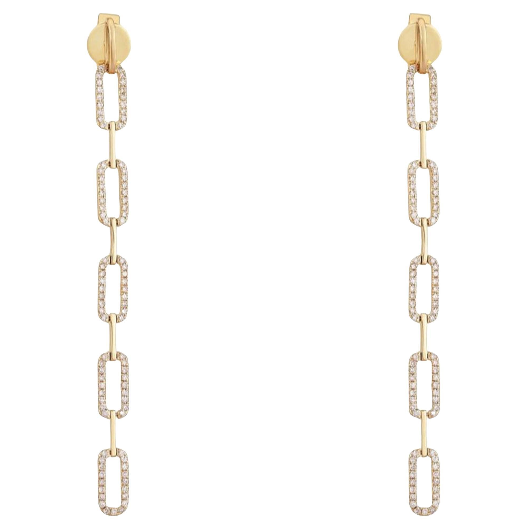 Link Drop 14K (or 18k upon request) Yellow Gold Diamond Chain Earrings