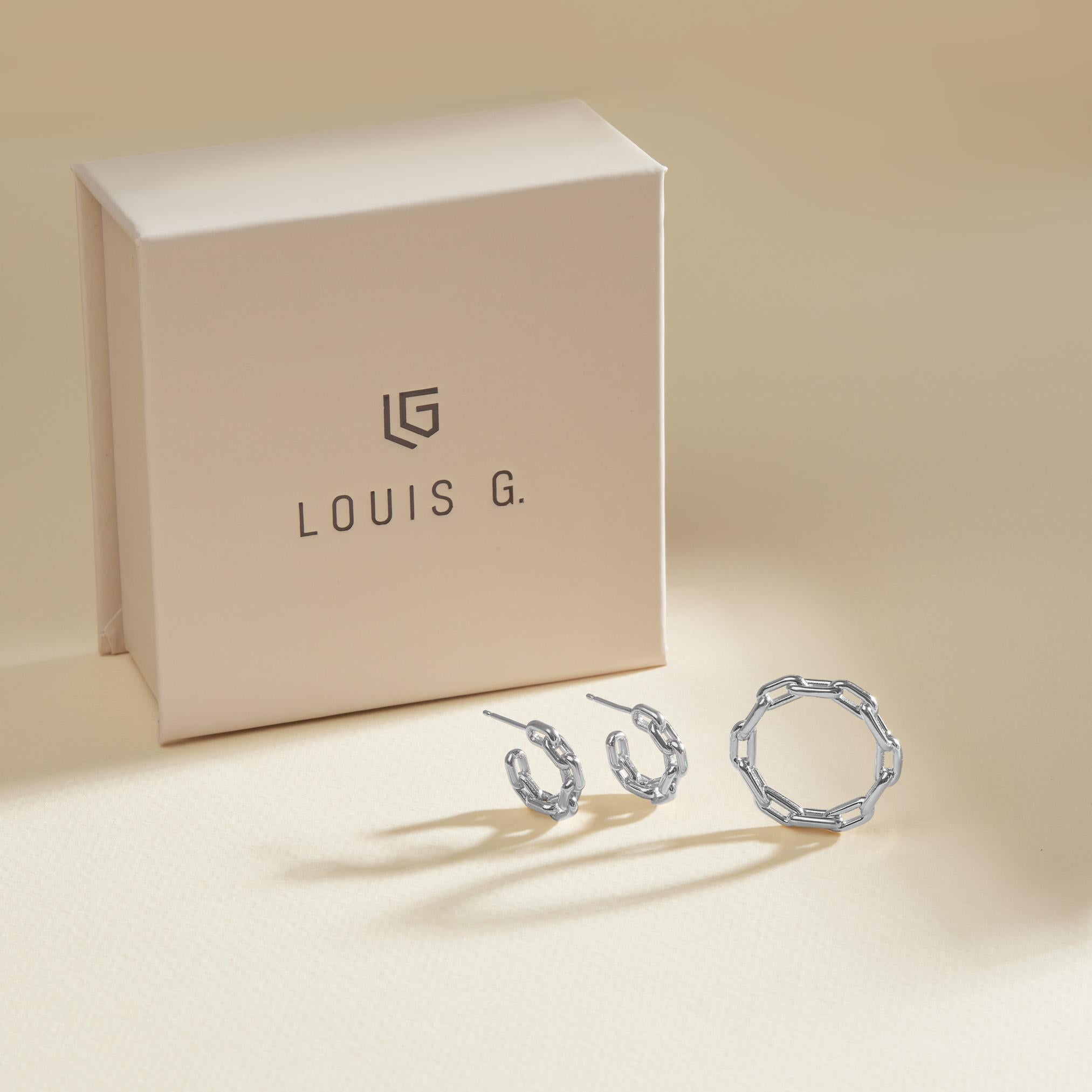 Women's or Men's Link Earrings in White Gold For Sale