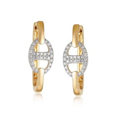 Link Luxe 14K (oder 18k auf Anfrage) Gelbgold Diamantene Reif-Ohrringe